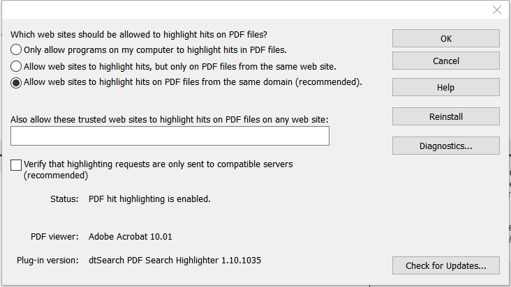 dtSearch PDF Search Highlighter - Options מדגיש תוצאות PDF